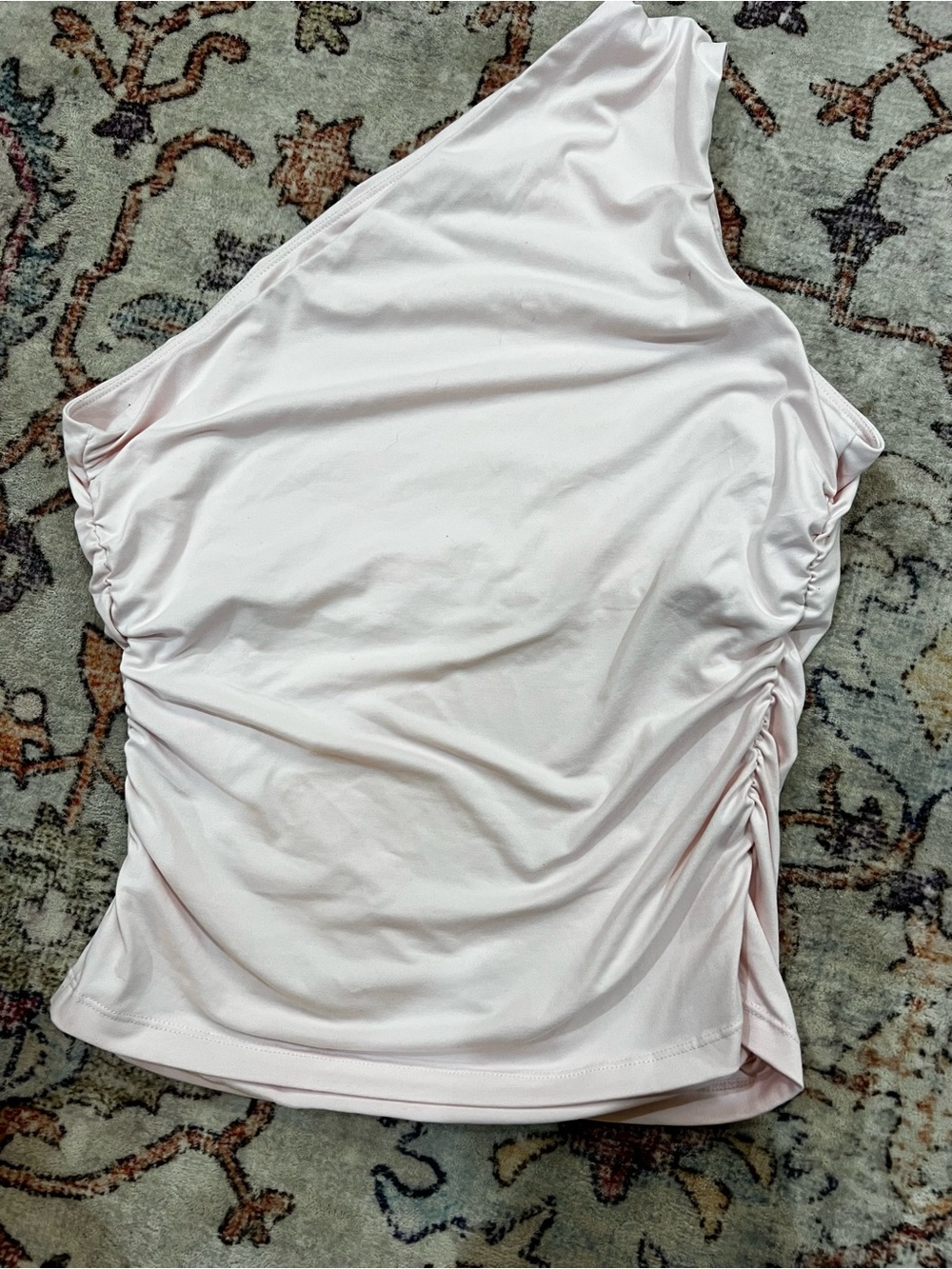 Asymmetric One-Shoulder Ruched Tank Top - Light Pink